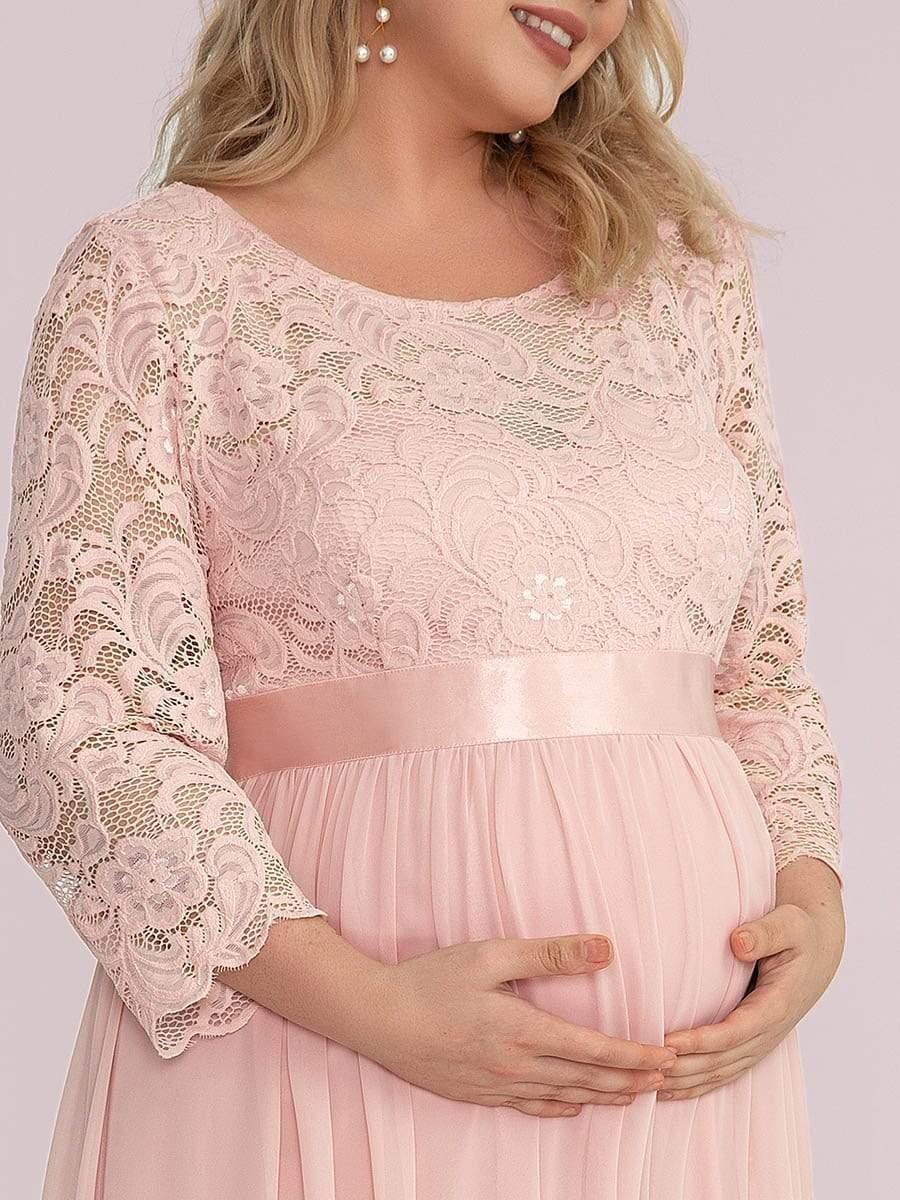 pretty KALANI|3/4 Sleeve Lace Floor Length Plus Size Maternity Dress - Image 15