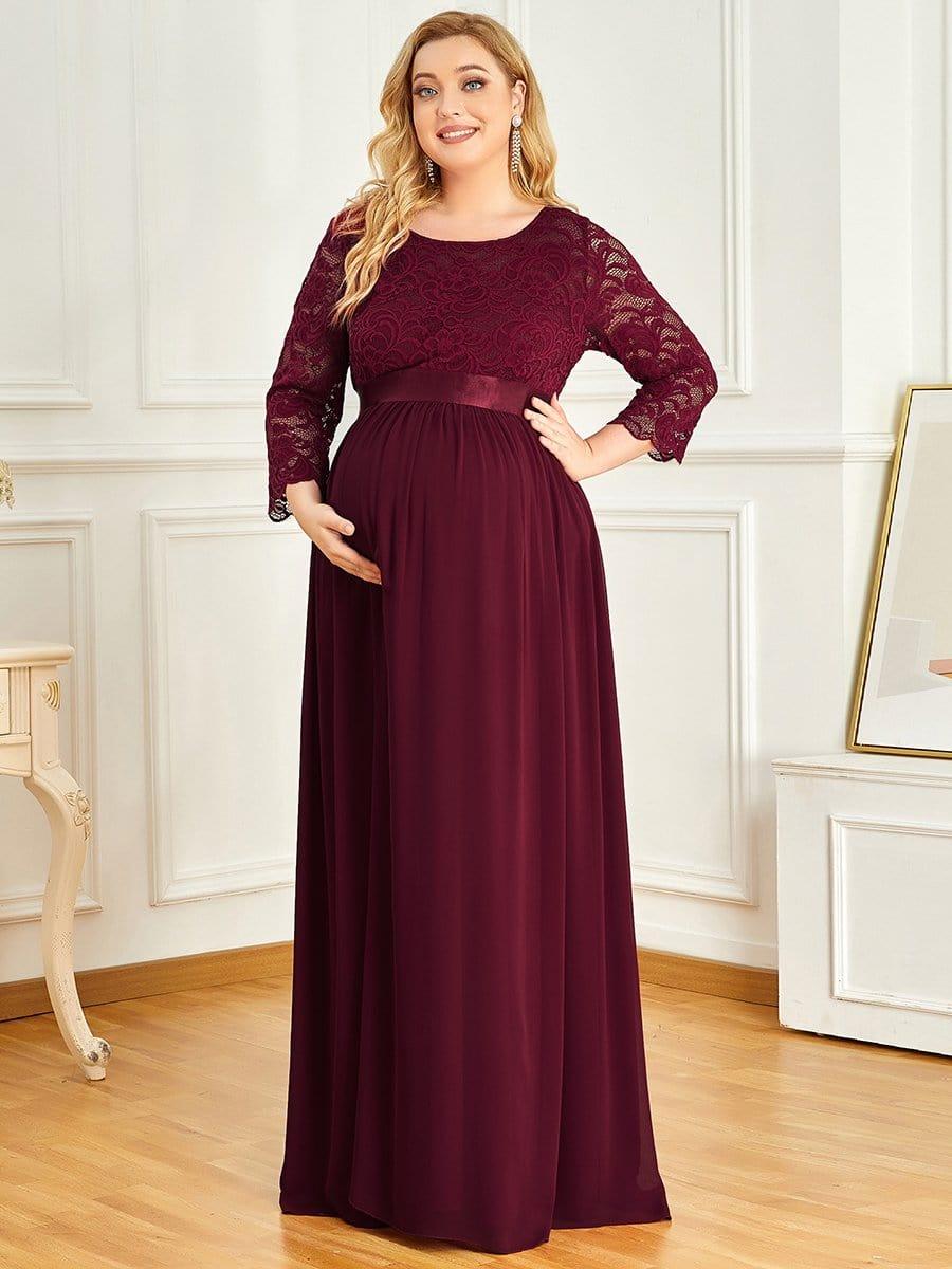 pretty KALANI|3/4 Sleeve Lace Floor Length Plus Size Maternity Dress - Image 16
