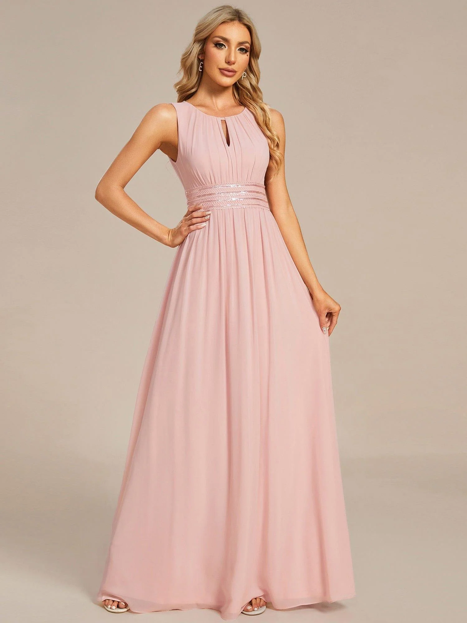 ever KALIA|A-Line Chiffon Round Neckline Bridesmaid Dress with Sleeveless and Pleats