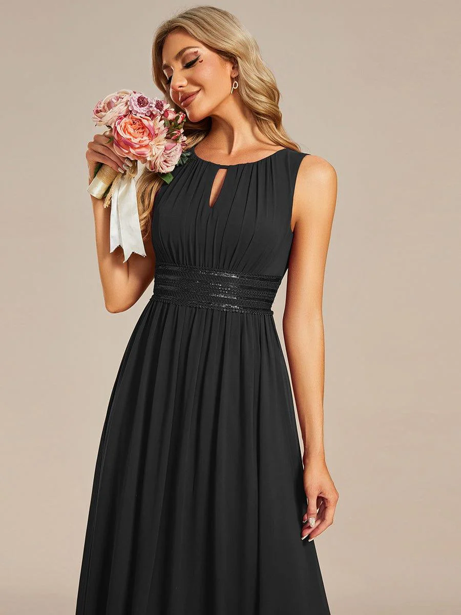 ever KALIA|A-Line Chiffon Round Neckline Bridesmaid Dress with Sleeveless and Pleats - Image 10