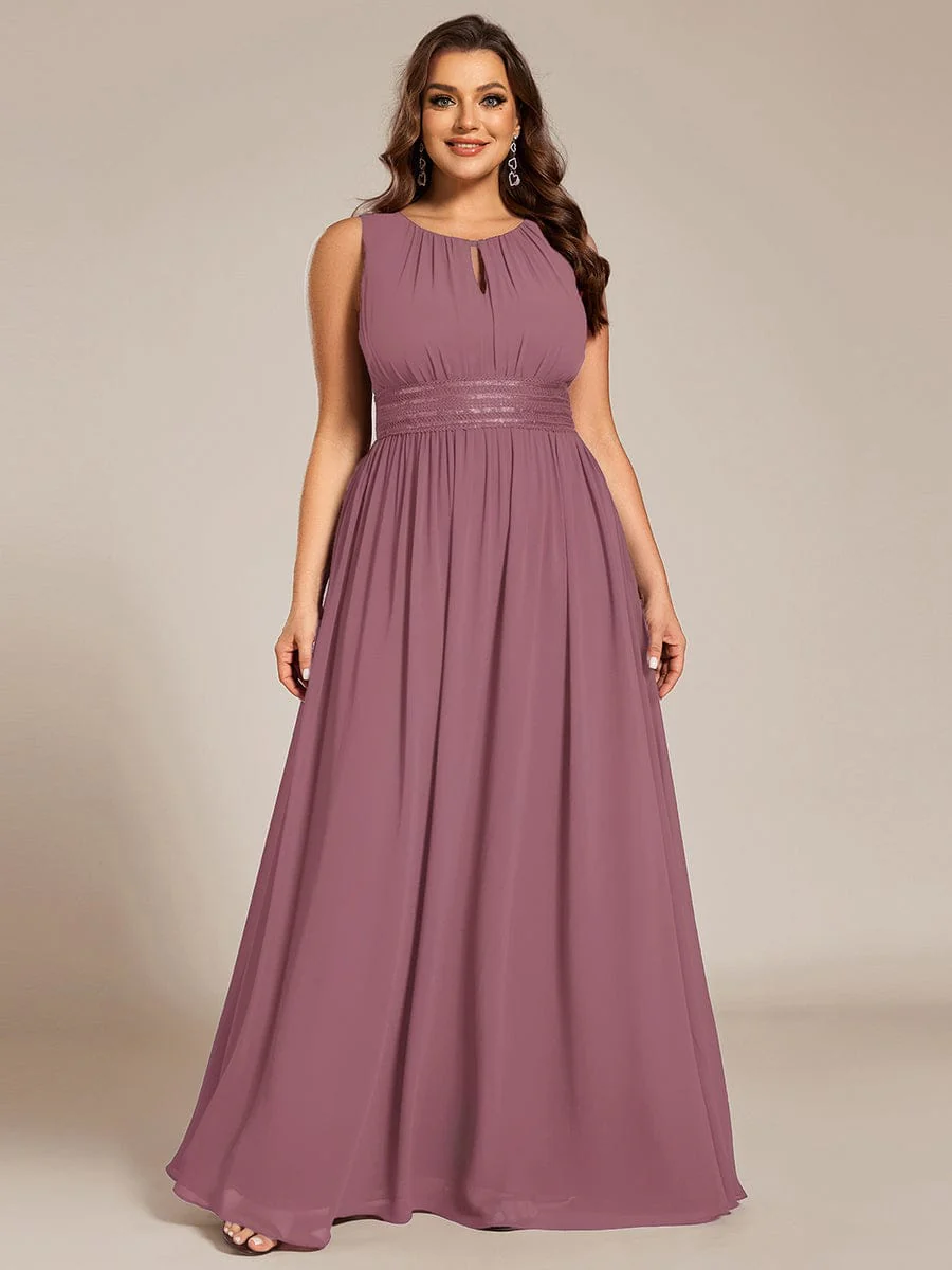 ever KALIA|A-Line Chiffon Round Neckline Bridesmaid Dress with Sleeveless and Pleats - Image 103