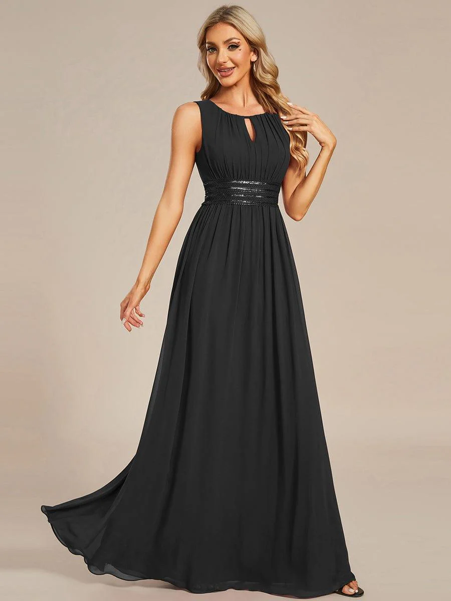 ever KALIA|A-Line Chiffon Round Neckline Bridesmaid Dress with Sleeveless and Pleats - Image 11