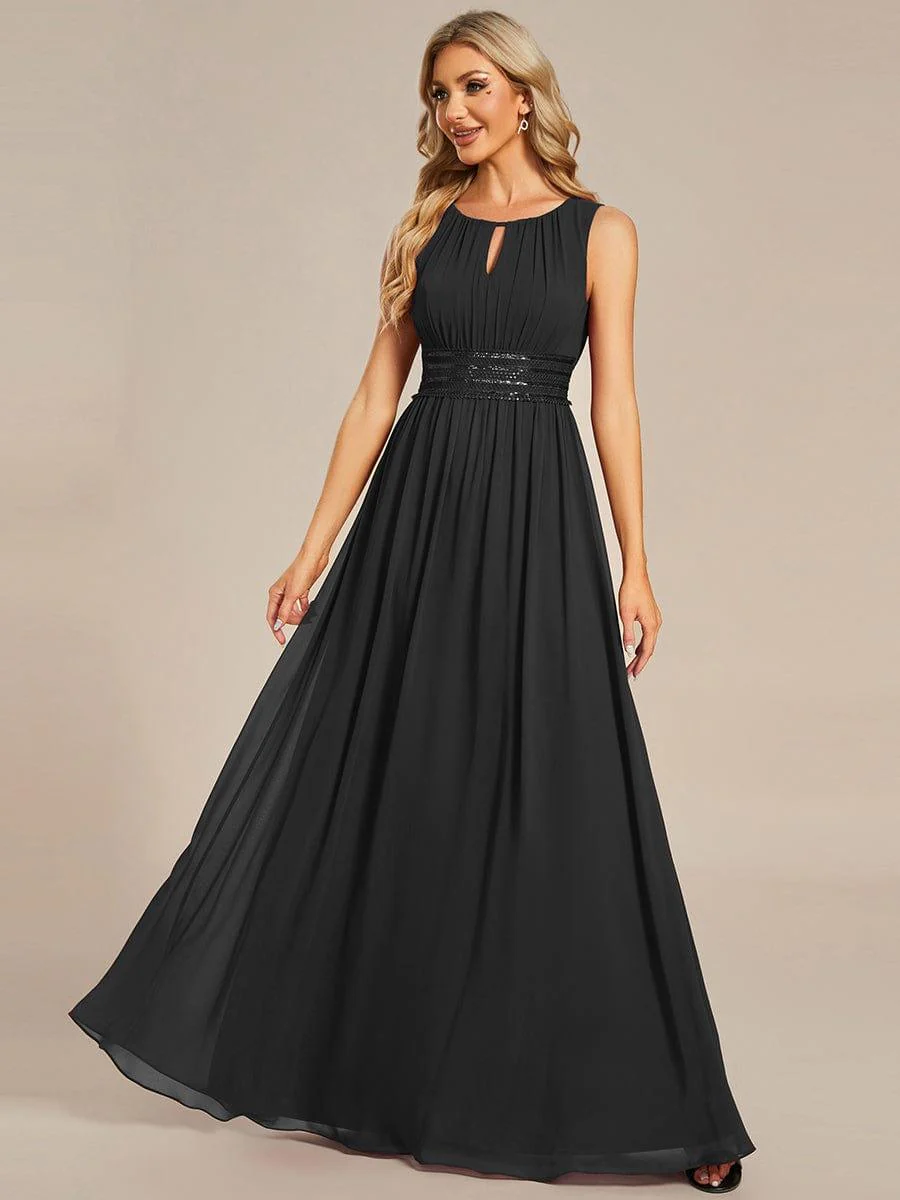ever KALIA|A-Line Chiffon Round Neckline Bridesmaid Dress with Sleeveless and Pleats - Image 12