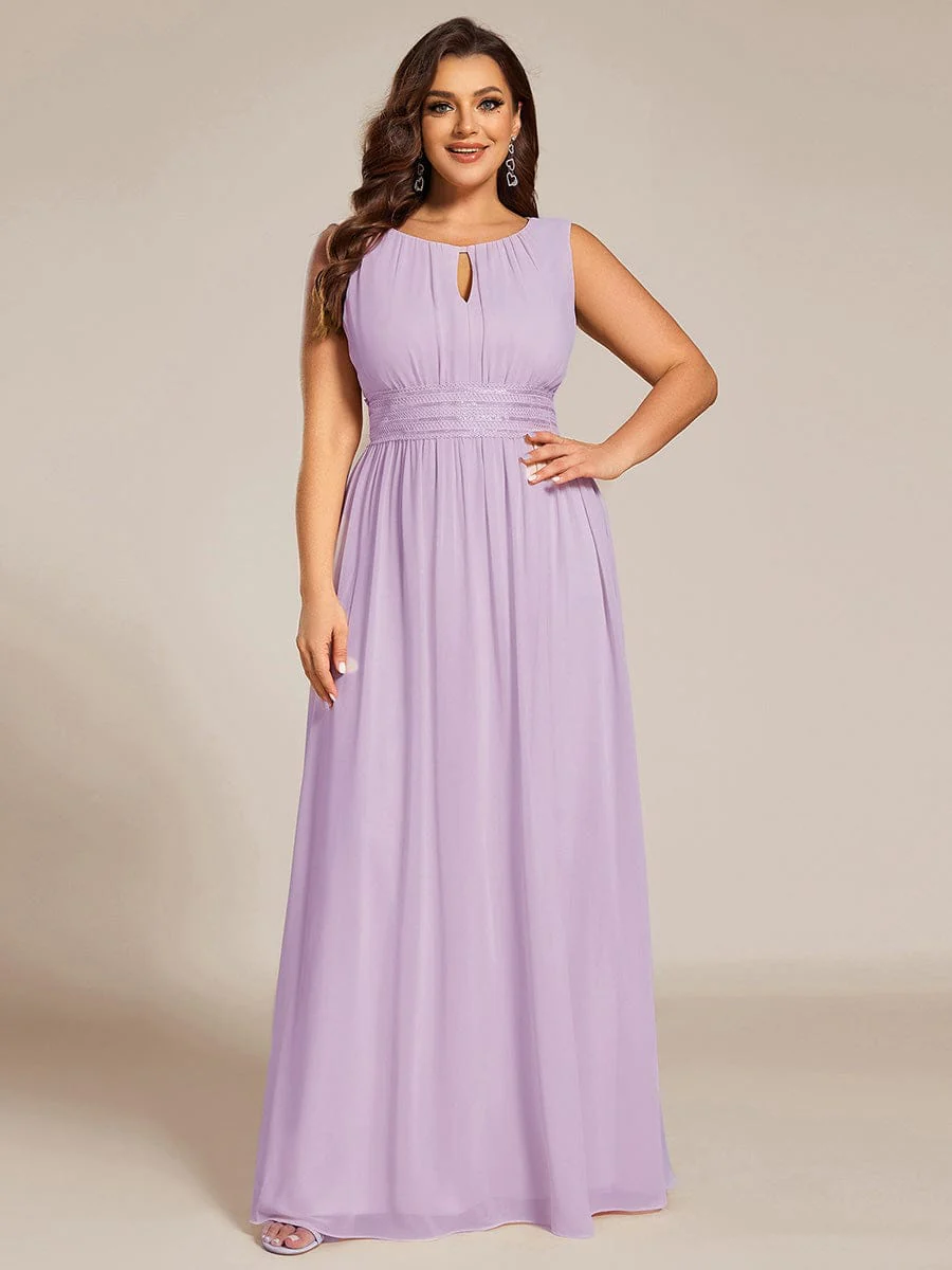 ever KALIA|A-Line Chiffon Round Neckline Bridesmaid Dress with Sleeveless and Pleats - Image 123