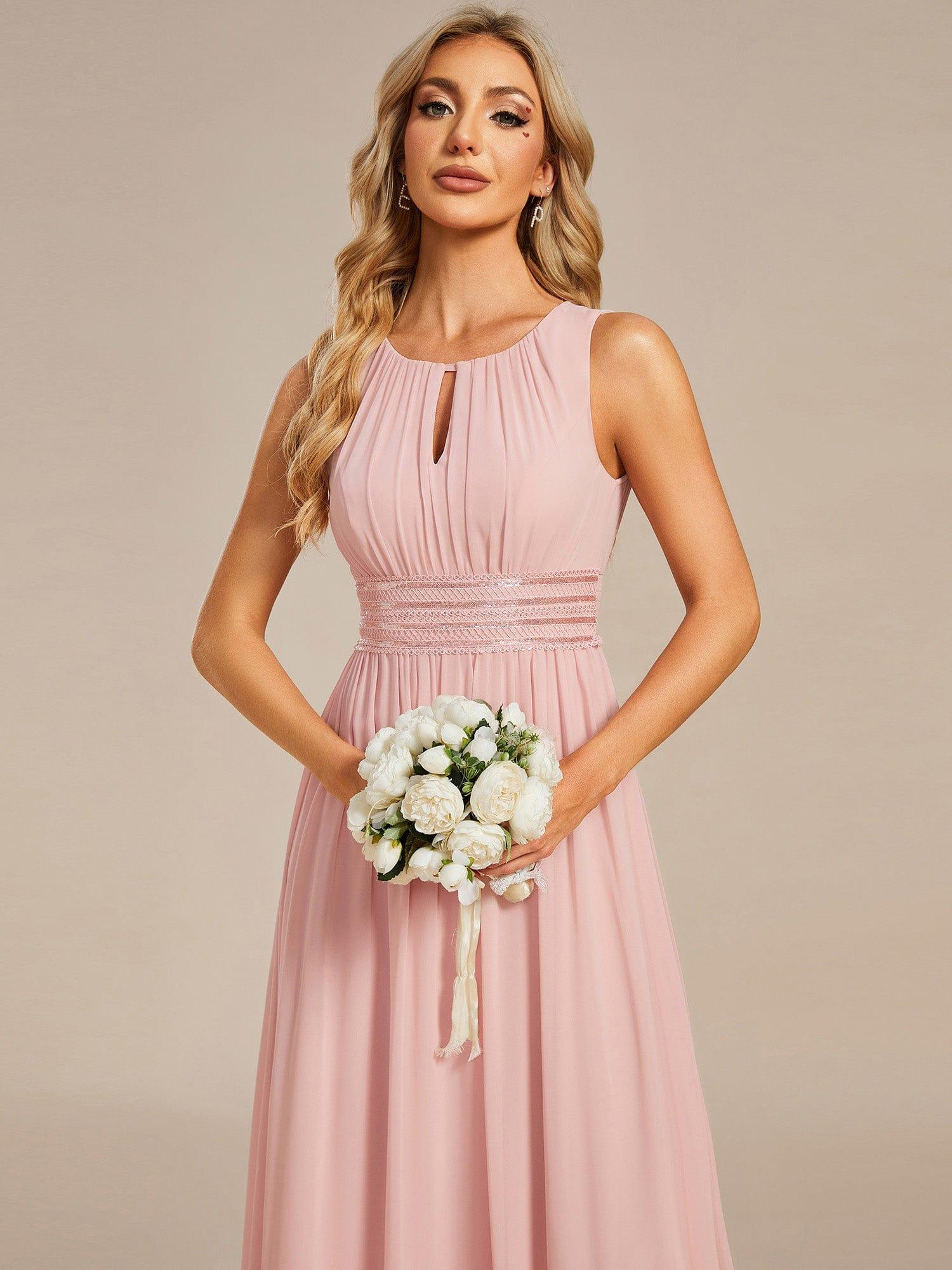 ever KALIA|A-Line Chiffon Round Neckline Bridesmaid Dress with Sleeveless and Pleats - Image 13