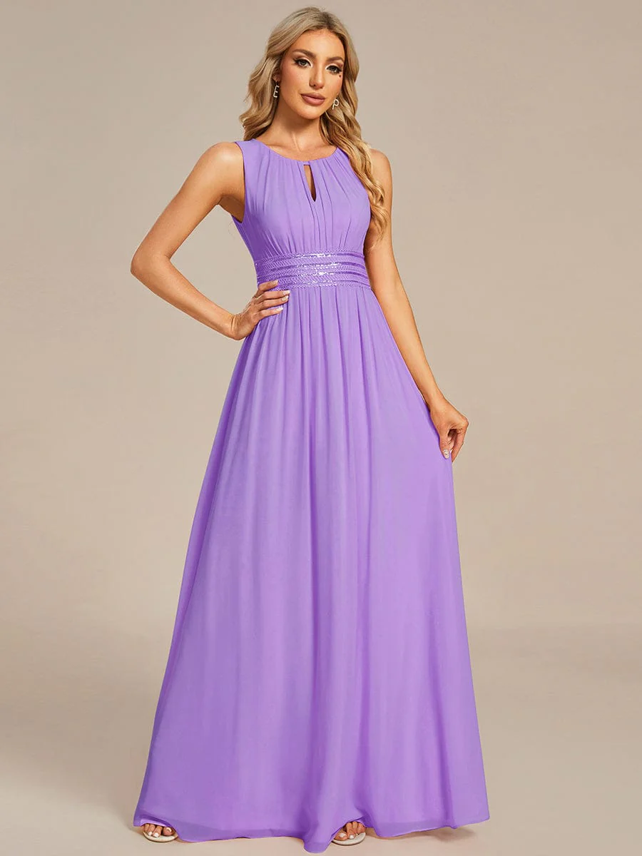 ever KALIA|A-Line Chiffon Round Neckline Bridesmaid Dress with Sleeveless and Pleats - Image 130