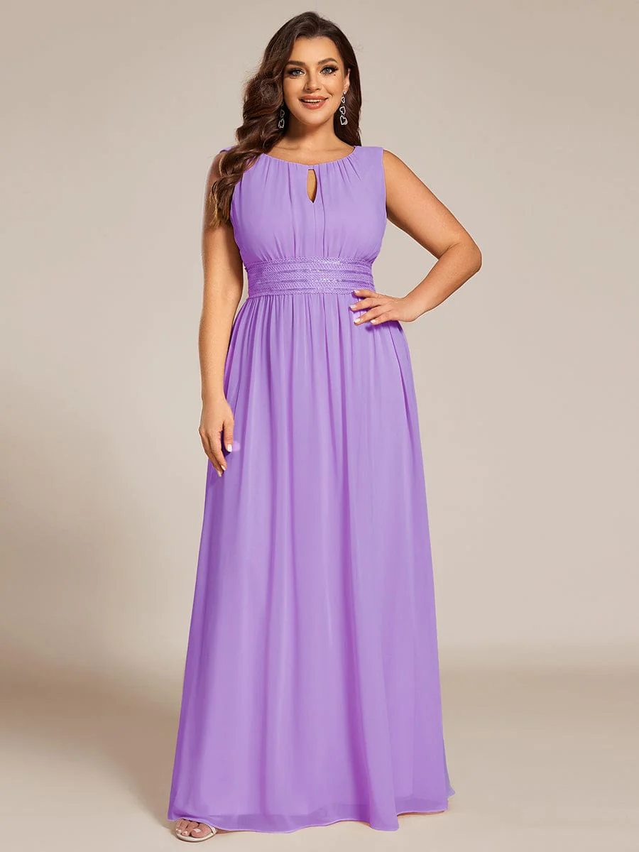 ever KALIA|A-Line Chiffon Round Neckline Bridesmaid Dress with Sleeveless and Pleats - Image 136