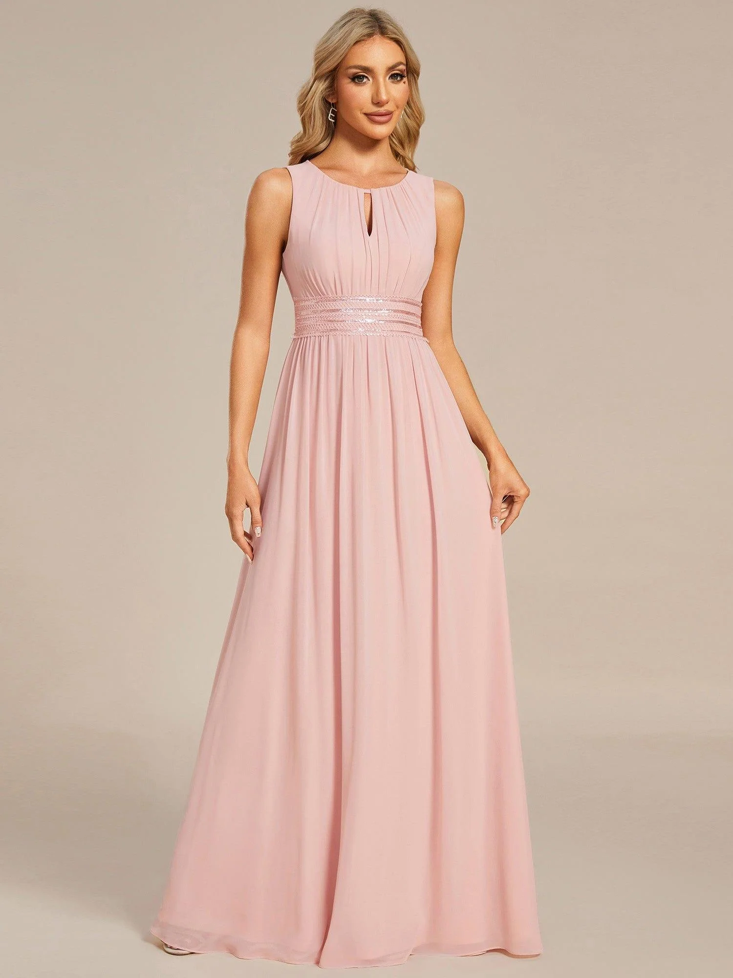 ever KALIA|A-Line Chiffon Round Neckline Bridesmaid Dress with Sleeveless and Pleats - Image 15