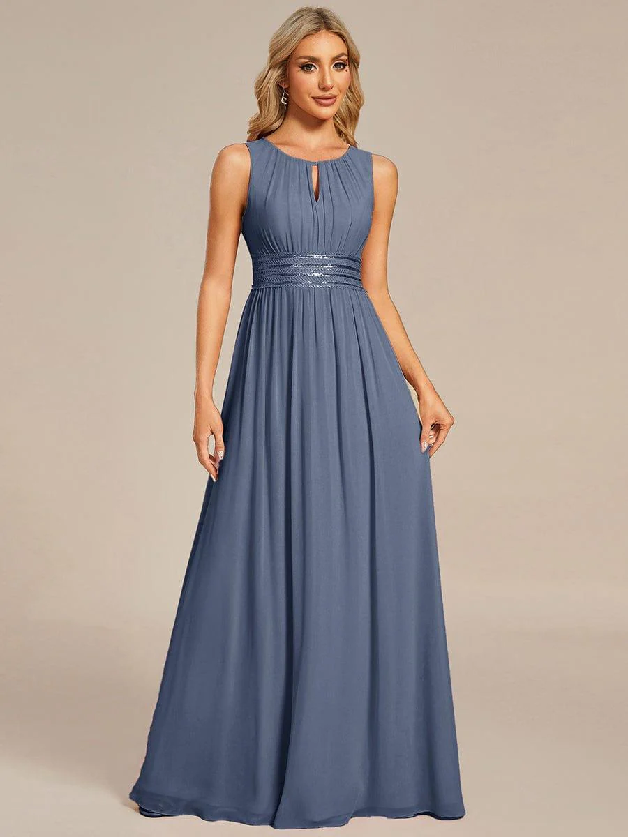ever KALIA|A-Line Chiffon Round Neckline Bridesmaid Dress with Sleeveless and Pleats - Image 25