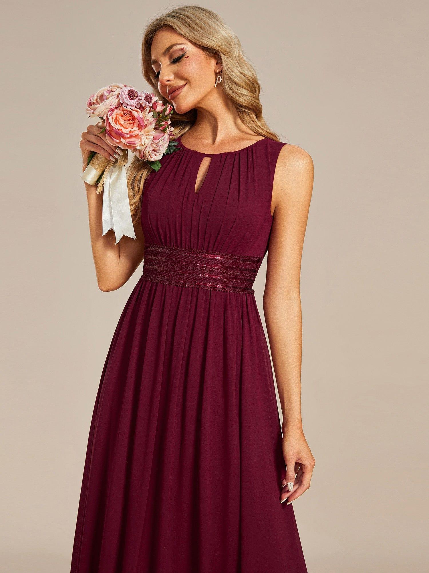ever KALIA|A-Line Chiffon Round Neckline Bridesmaid Dress with Sleeveless and Pleats - Image 5