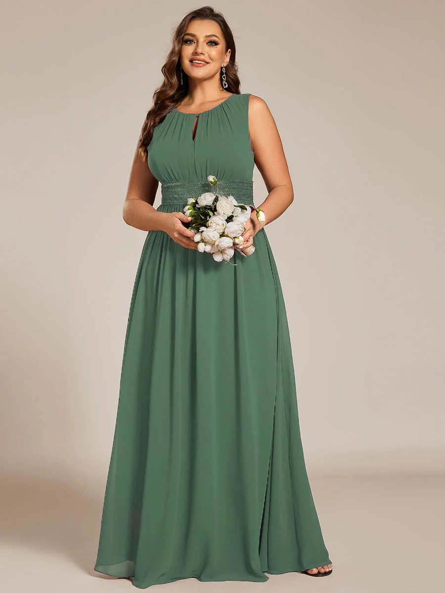 ever KALIA|A-Line Chiffon Round Neckline Bridesmaid Dress with Sleeveless and Pleats - Image 56
