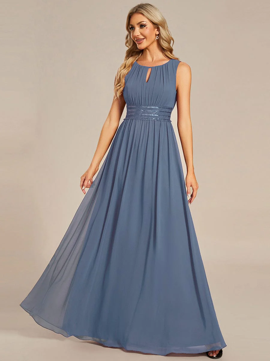 ever KALIA|A-Line Chiffon Round Neckline Bridesmaid Dress with Sleeveless and Pleats - Image 58