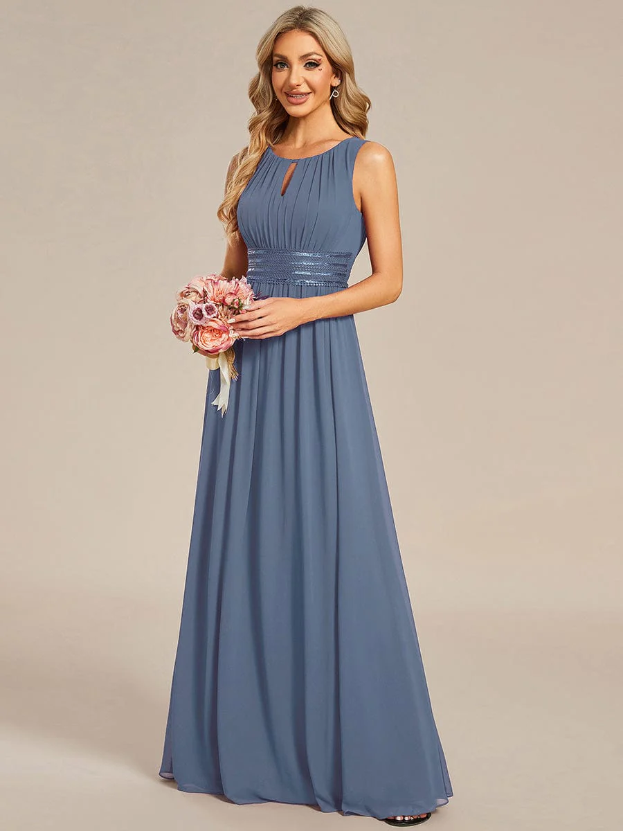 ever KALIA|A-Line Chiffon Round Neckline Bridesmaid Dress with Sleeveless and Pleats - Image 60