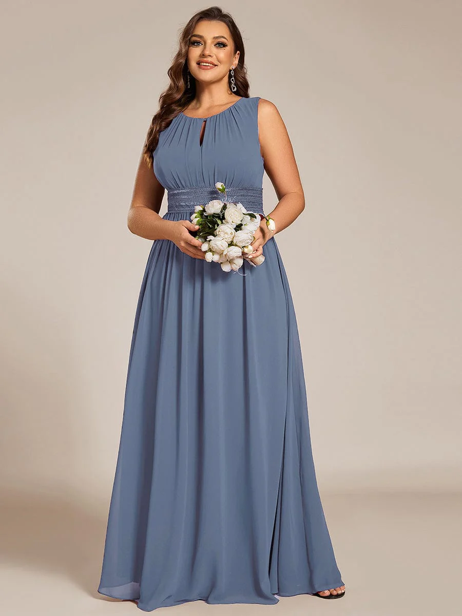 ever KALIA|A-Line Chiffon Round Neckline Bridesmaid Dress with Sleeveless and Pleats - Image 66