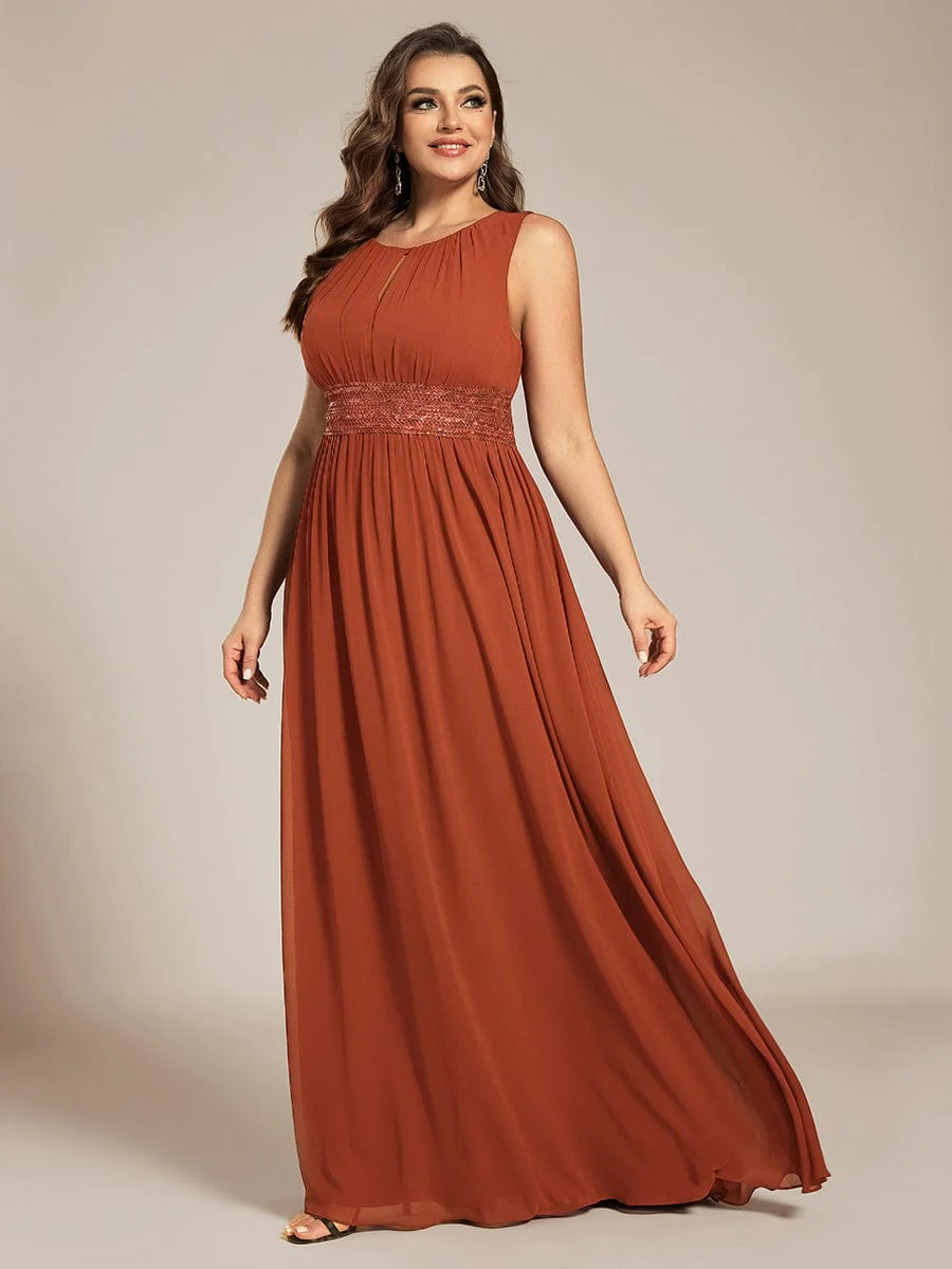 ever KALIA|A-Line Chiffon Round Neckline Bridesmaid Dress with Sleeveless and Pleats - Image 87