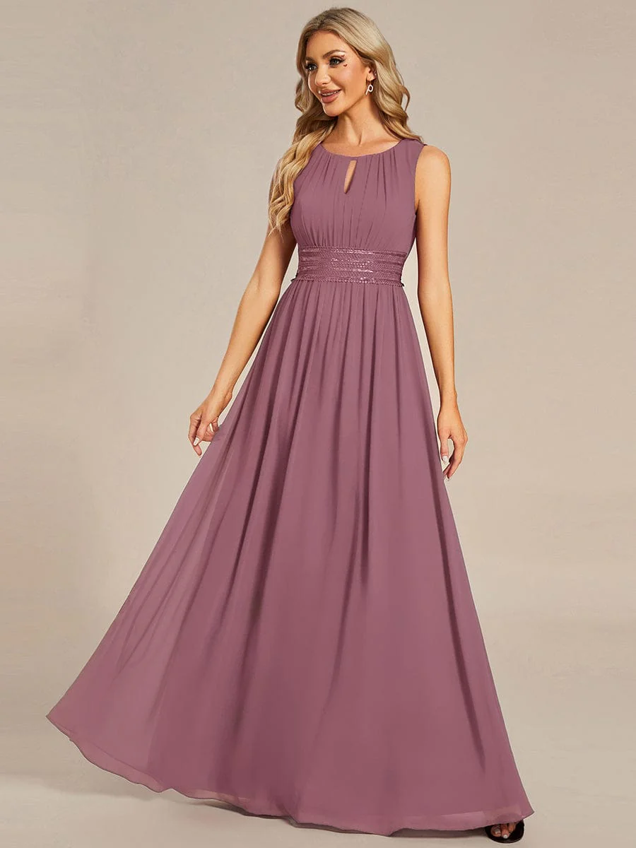 ever KALIA|A-Line Chiffon Round Neckline Bridesmaid Dress with Sleeveless and Pleats - Image 98