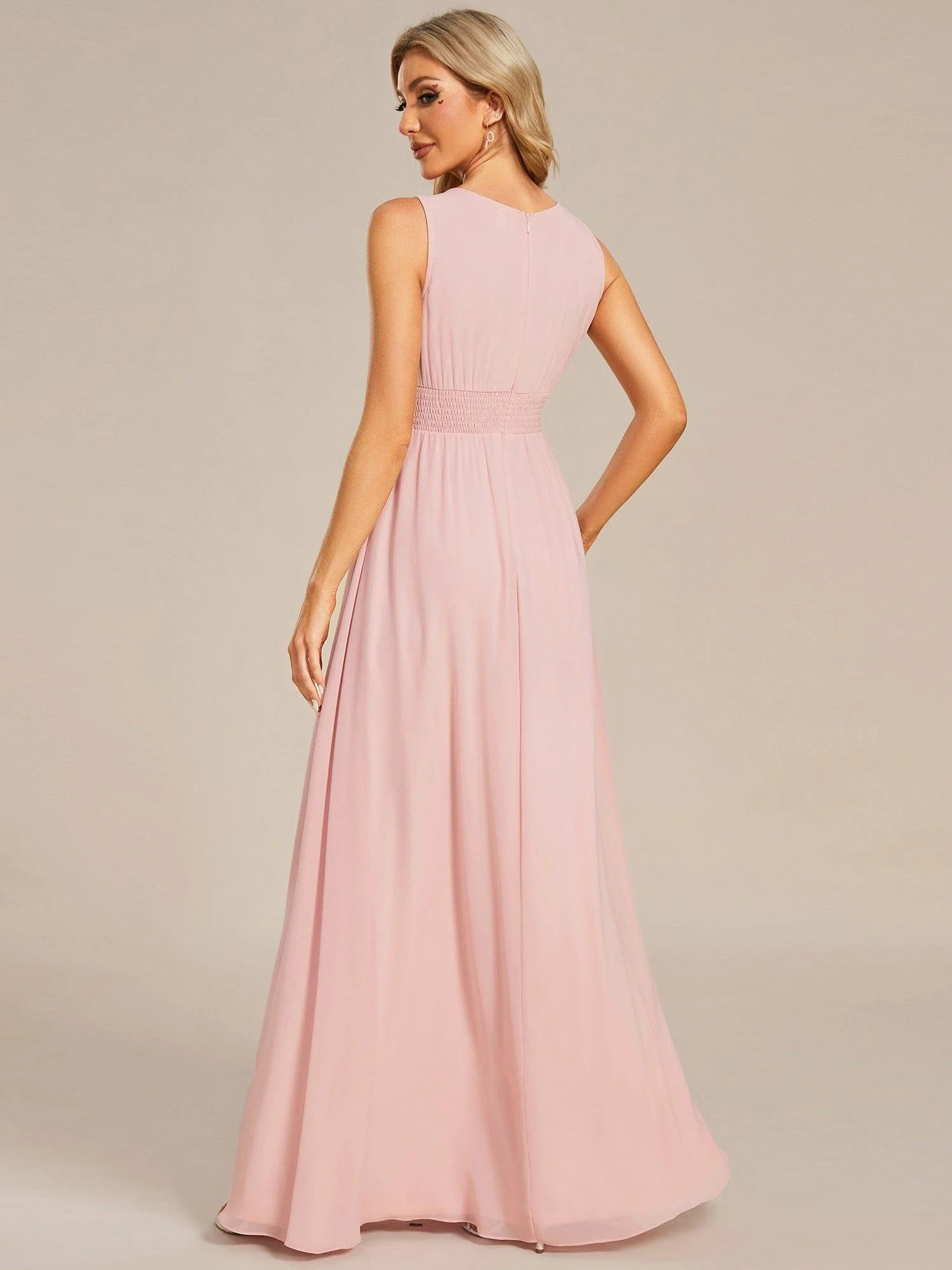 ever KALIA|A-Line Chiffon Round Neckline Evening Dress with Sleeveless and Pleats - Image 2