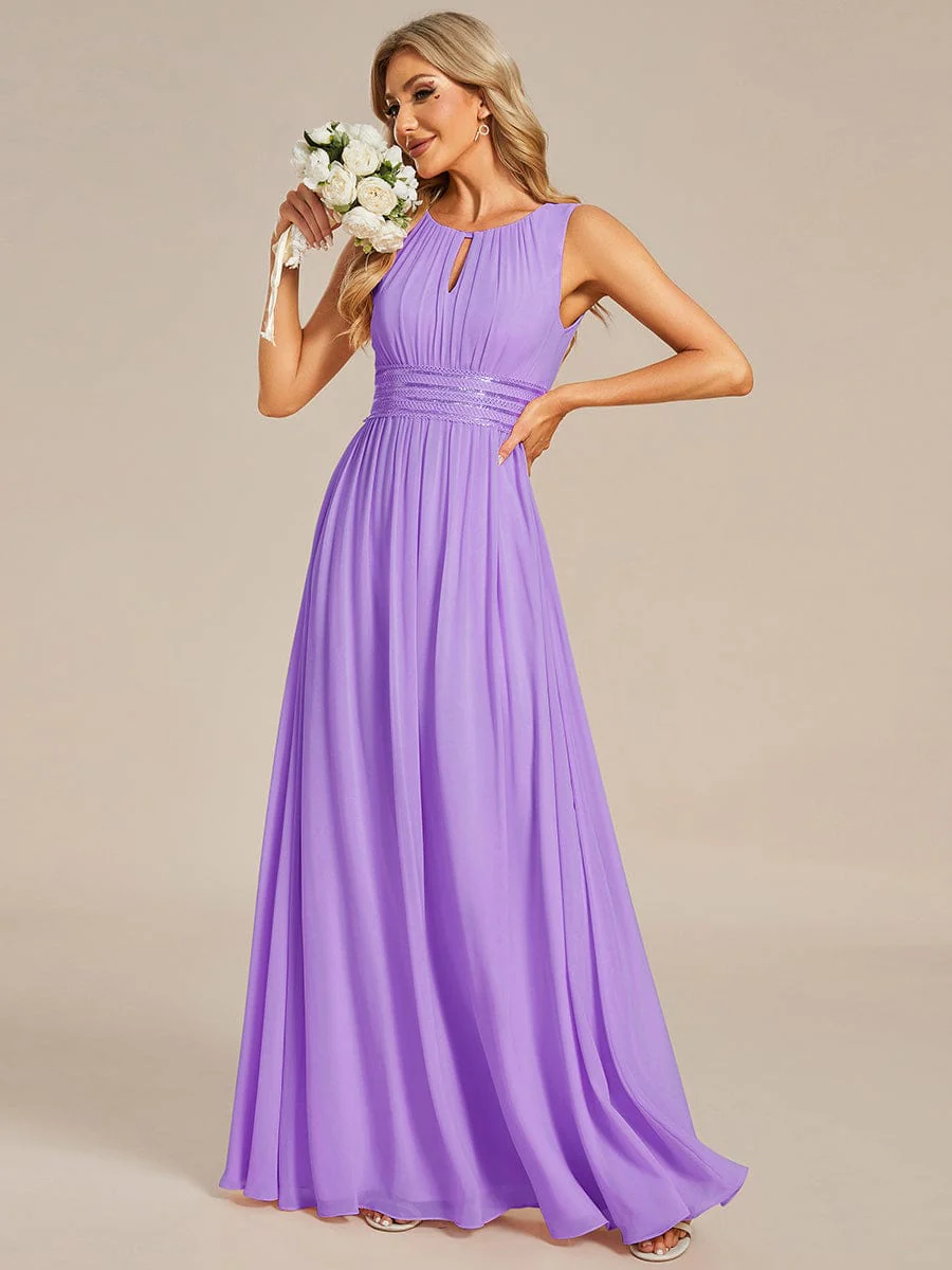 ever KALIA|A-Line Chiffon Round Neckline Evening Dress with Sleeveless and Pleats - Image 41