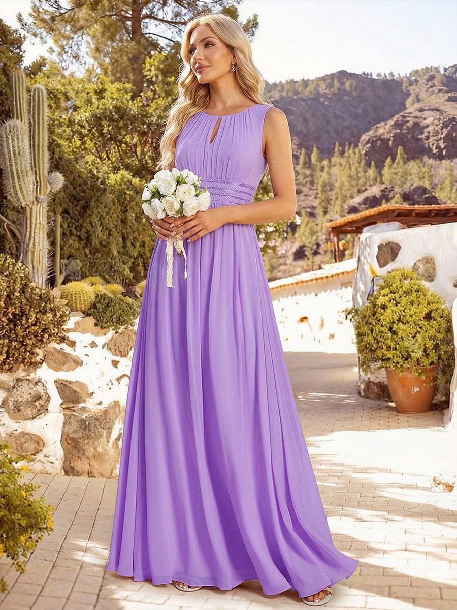 ever KALIA|A-Line Chiffon Round Neckline Evening Dress with Sleeveless and Pleats - Image 43