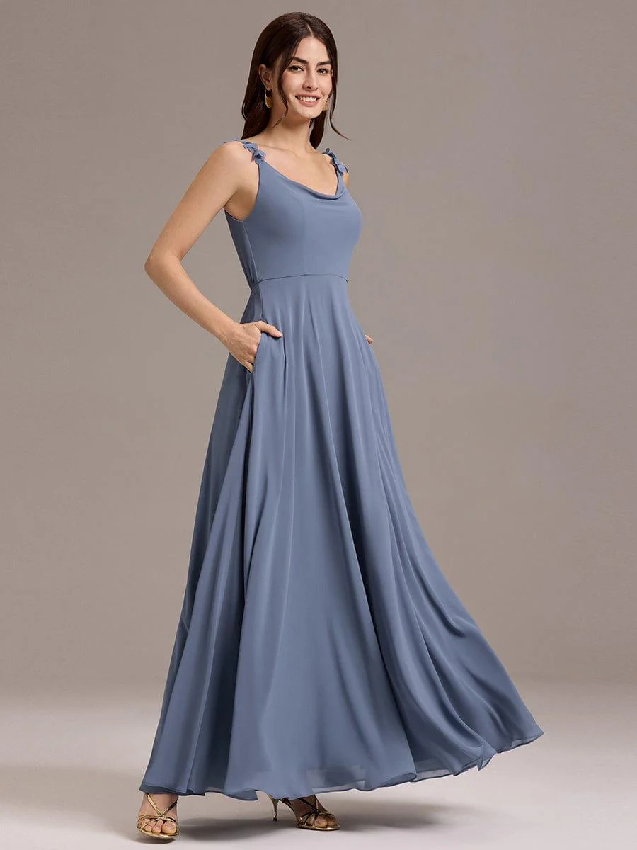 ever ZINNELLE|A-Line Cowl Flower Spaghetti Straps Maxi Bridesmaid Dress with Pockets - Image 2