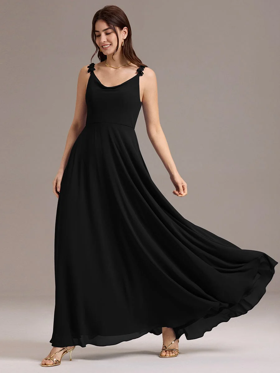 ever ZINNELLE|A-Line Cowl Flower Spaghetti Straps Maxi Bridesmaid Dress with Pockets - Image 25