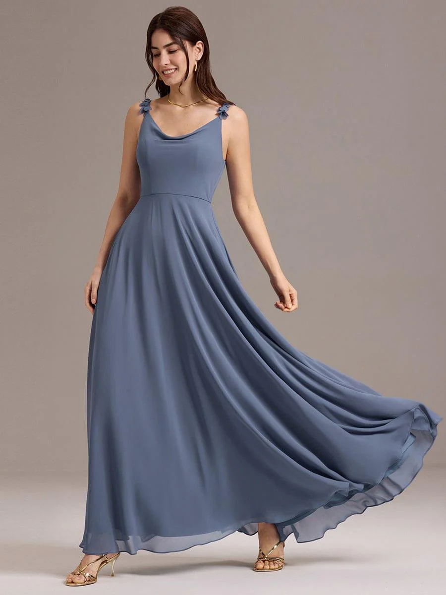 ever ZINNELLE|A-Line Cowl Flower Spaghetti Straps Maxi Bridesmaid Dress with Pockets - Image 5