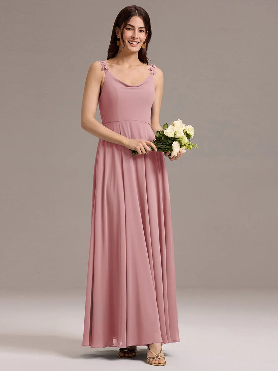 ever ZINNELLE|A-Line Cowl Flower Spaghetti Straps Maxi Bridesmaid Dress with Pockets - Image 6