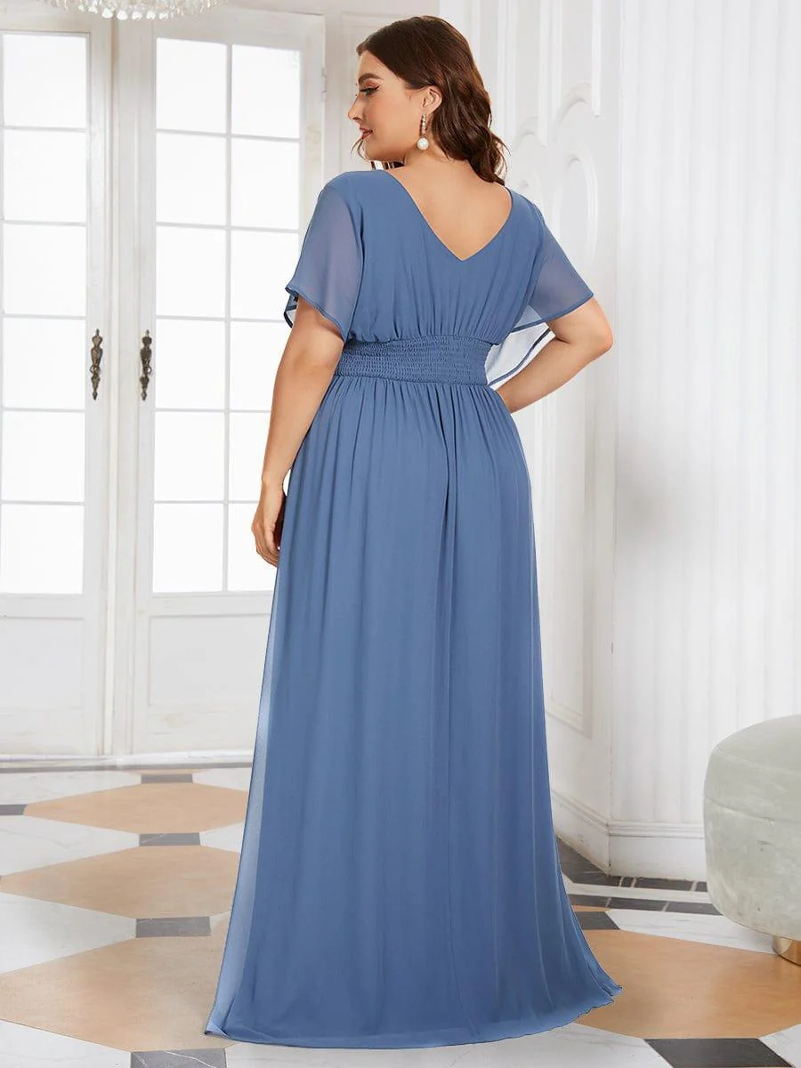 ever AMBRYN|A-Line Empire Waist Chiffon Long Dress in Dusty Blue - Image 7
