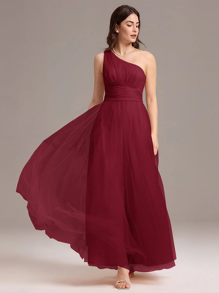 ever ARCADIA|Designer A-line One Shoulder Maxi Tulle Bridesmaid Dress - Image 22