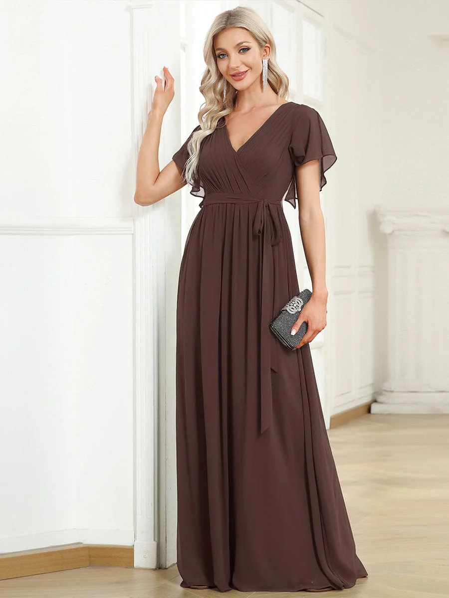 ever LEORA|A-Line Pleated Chiffon Tie-Waist Bridesmaid Dress - Image 50