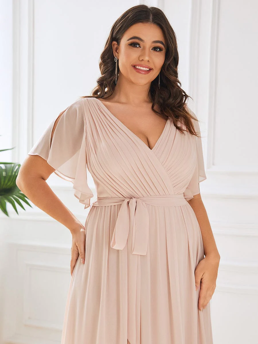 ever LEORA|A-Line Pleated Chiffon Tie-Waist Bridesmaid Dress - Image 85