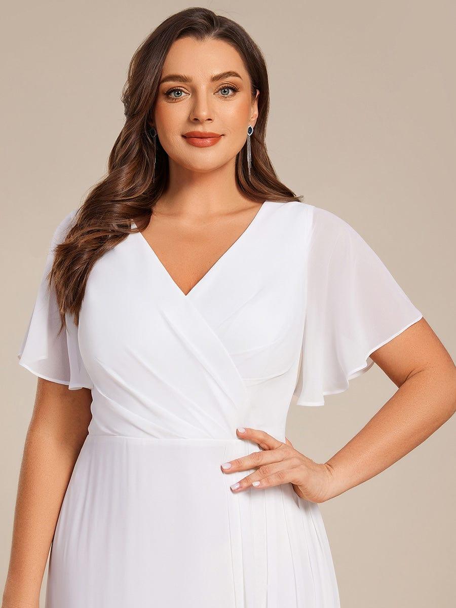 ever LINDEN|A-Line Ruffle Sleeves and High Slit Chiffon Bridesmaid Dress with V-Neck - Image 82