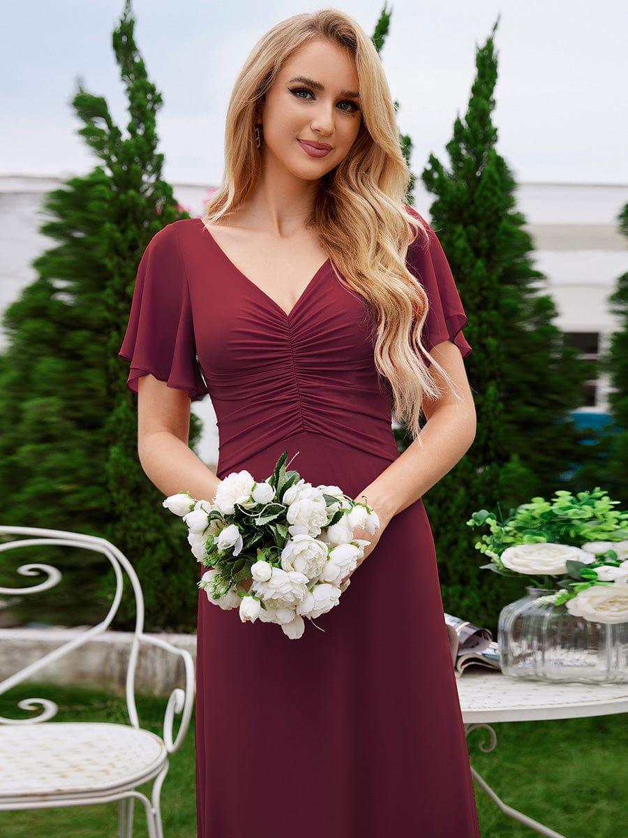 ever ELIOTTE|A-Line Ruffle Sleeves Chiffon Bridesmaid Dress with V-Neck Pleats - Image 8