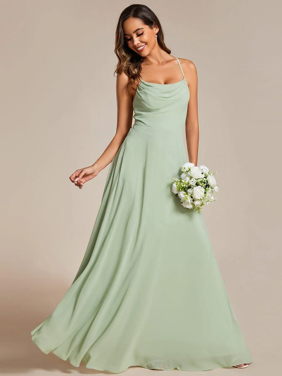Adjustable Spaghetti Strap Chiffon A-Line Dresses In Sage Green(Final Sale)