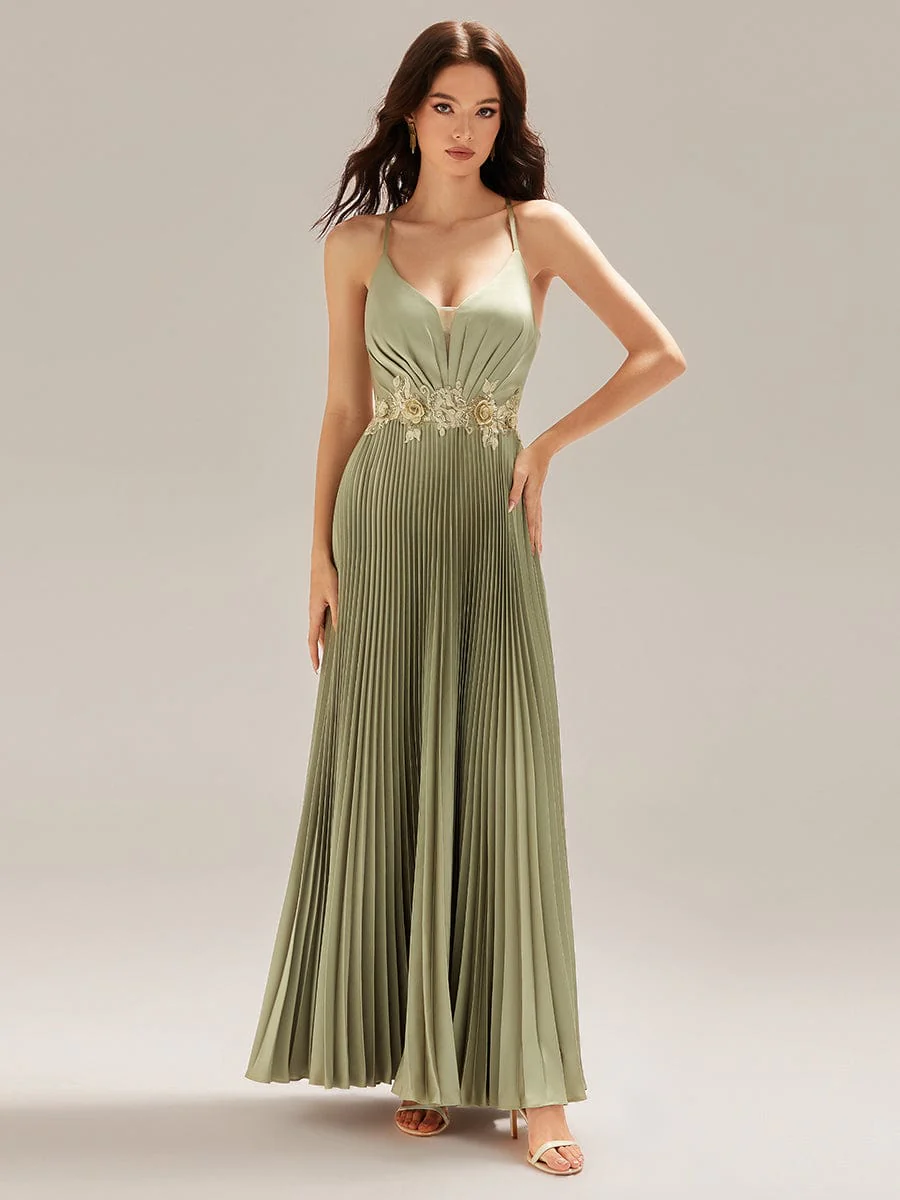 ever SERRA|Applique Satin Pleated Evening Dress - Image 5
