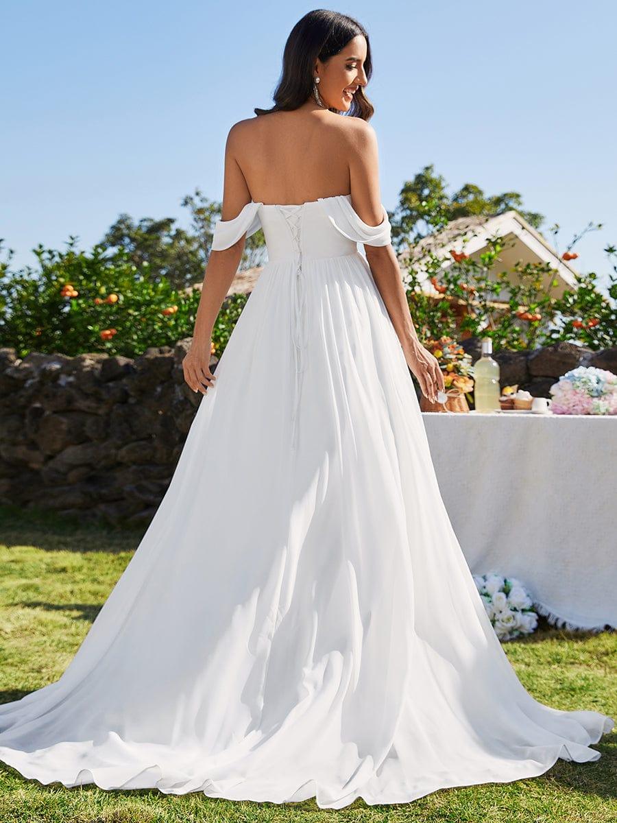Corset-Back A-Line Chiffon Wedding Dresses featuring Off Shoulder Design - Image 3