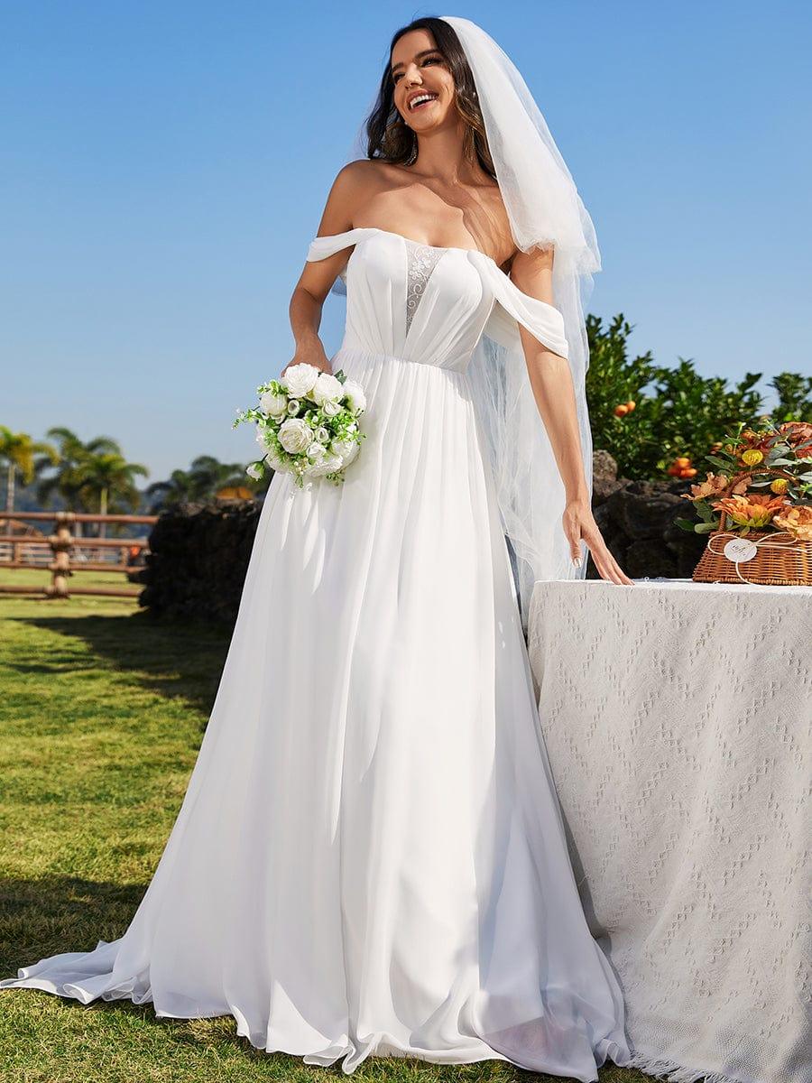 Corset-Back A-Line Chiffon Wedding Dresses featuring Off Shoulder Design - Image 6