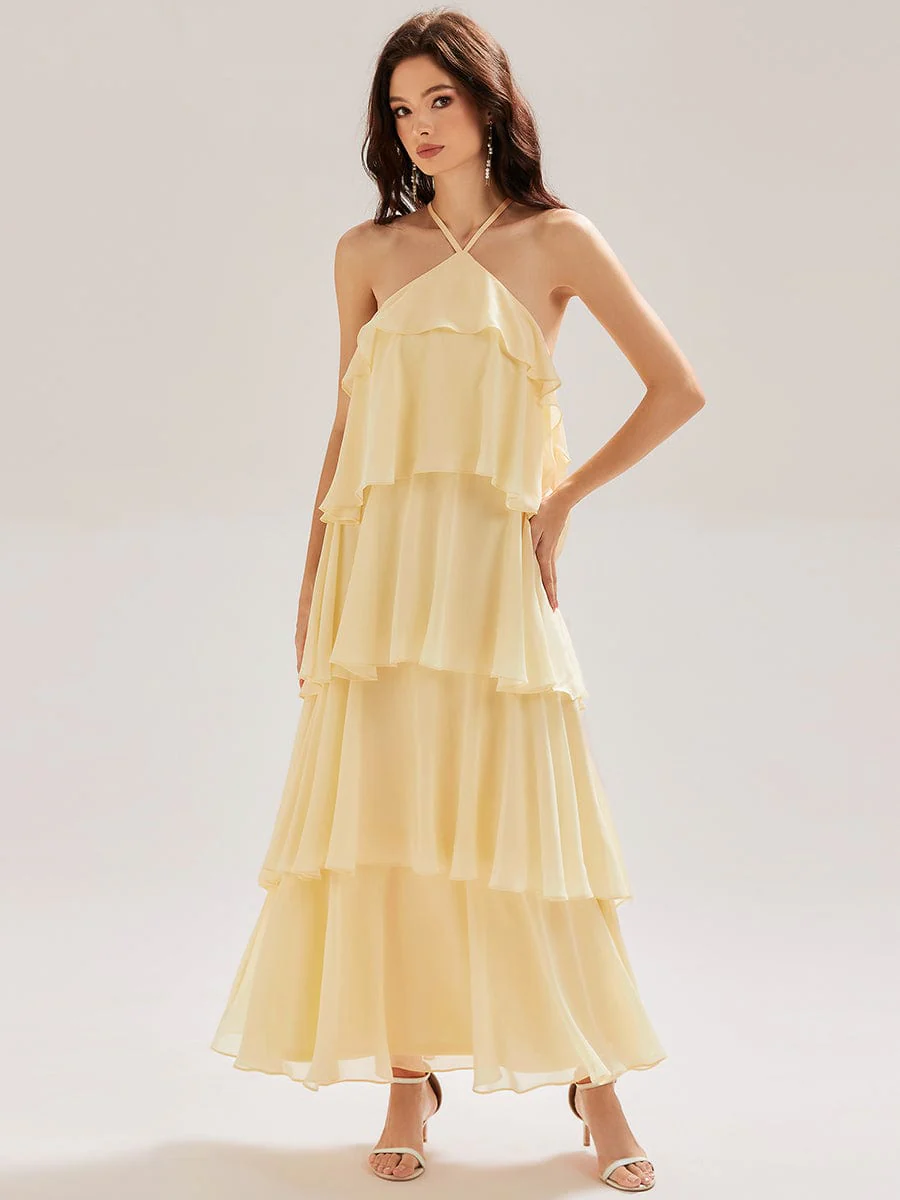 ever TALIA|Backless Chiffon Tiered Evening Dress