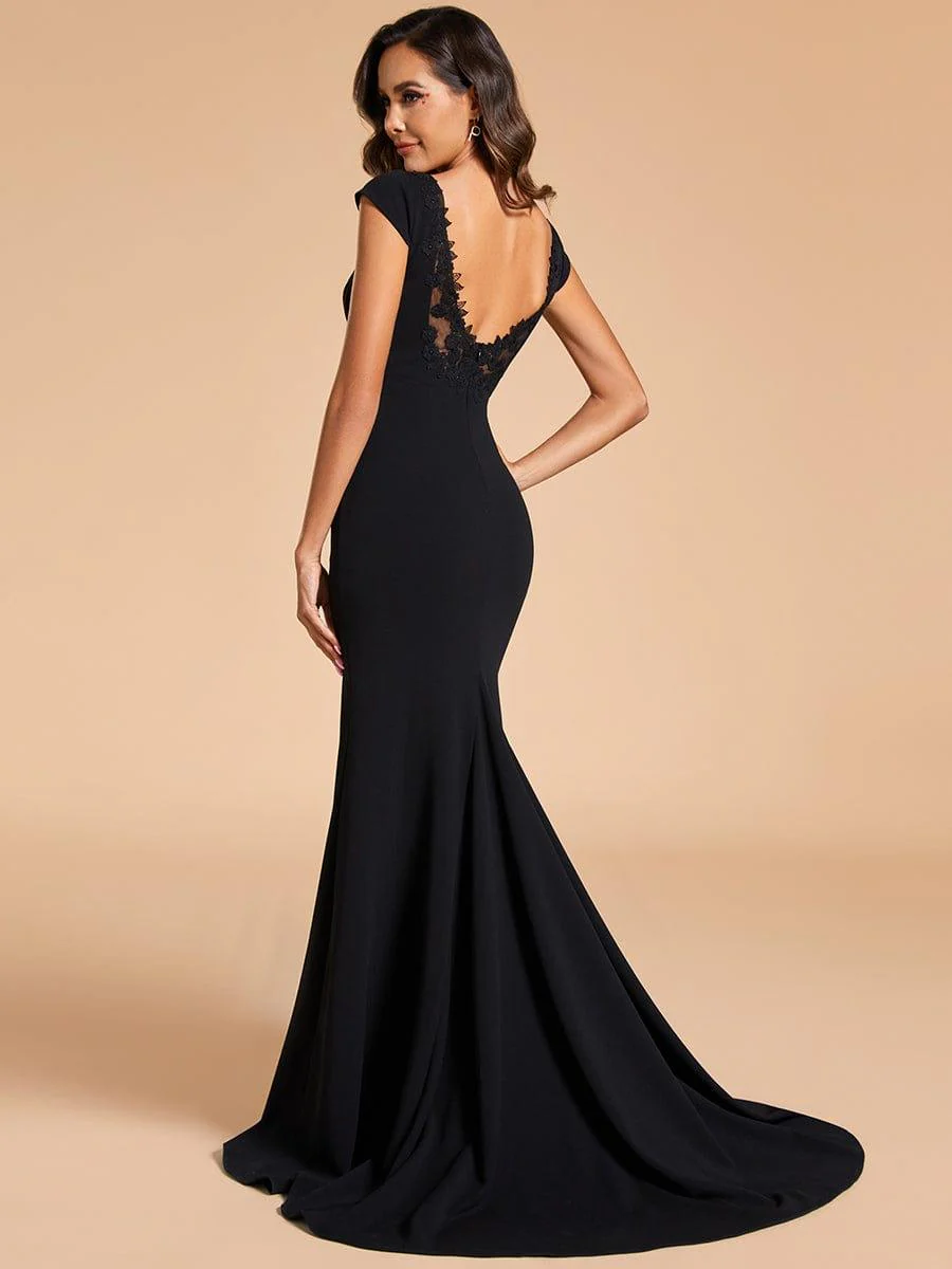 Cap Sleeve V-Neckline Lace Backless Wedding Dress - Image 7