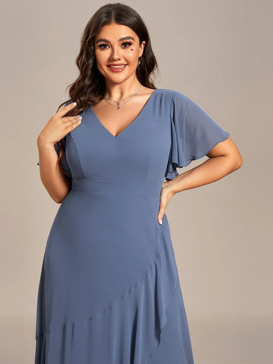 ever OREE|Charming Chiffon Dress with Lotus Leaf Hemline in Dusty Blue(Final Sale) - Image 8