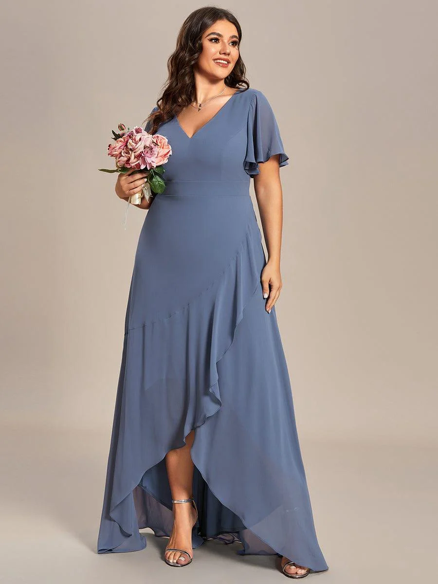 ever OREE|Charming Chiffon Dress with Lotus Leaf Hemline in Dusty Blue(Final Sale) - Image 9