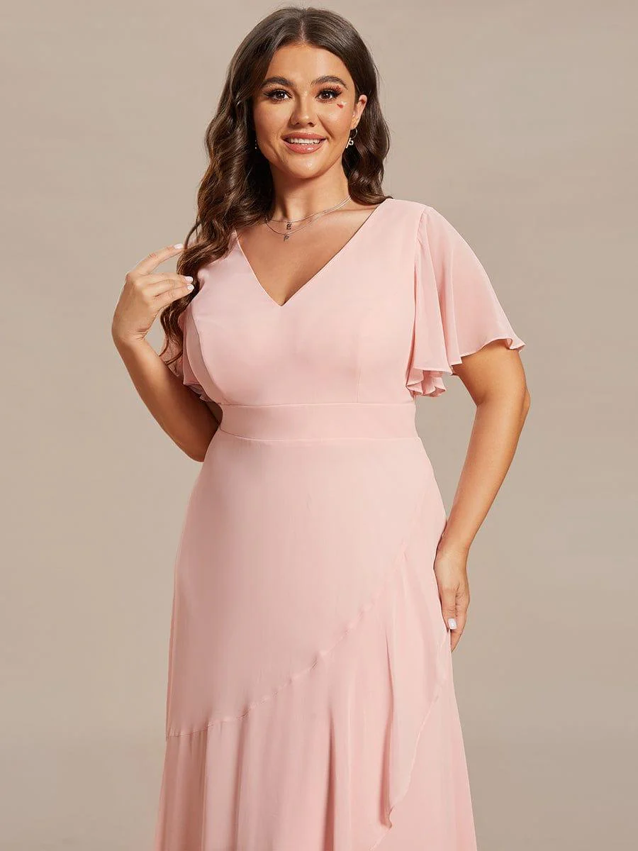 ever OREE|Charming Chiffon Dress with Lotus Leaf Hemline In Pink(Final Sale) - Image 11
