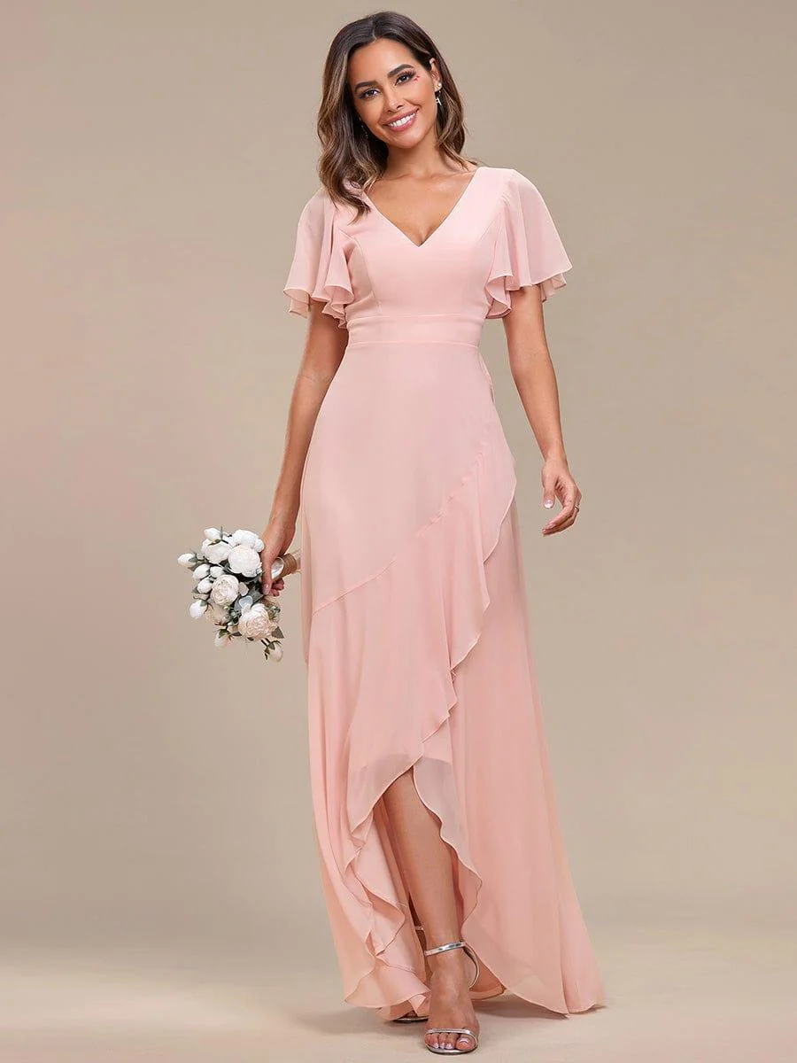 ever OREE|Charming Chiffon Dress with Lotus Leaf Hemline In Pink(Final Sale) - Image 5