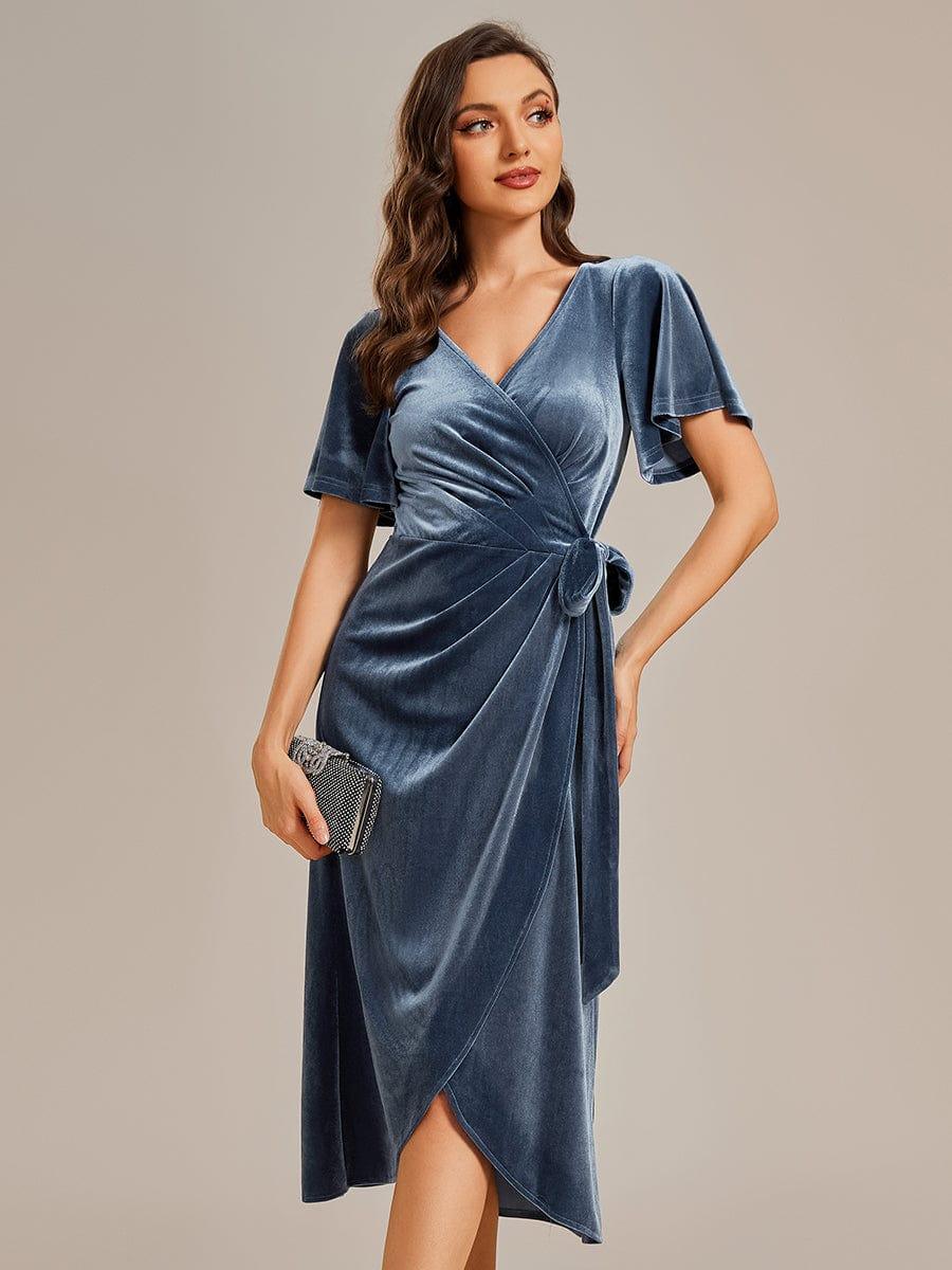 ever LENNA|Charming Flutter Sleeves V-Neck Velvet Wedding Guest Dress - Image 2