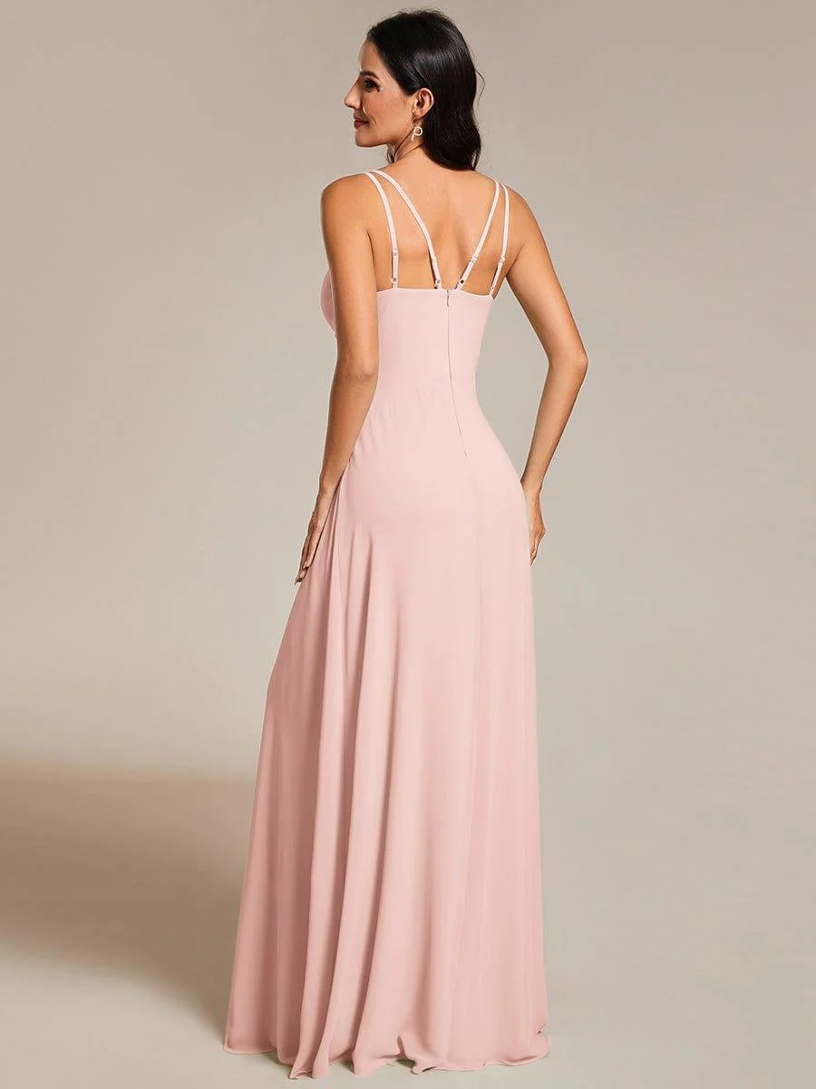 Chic Adjustable Straps Pleated Bridesmaid Dress with V-Neck - Image 17