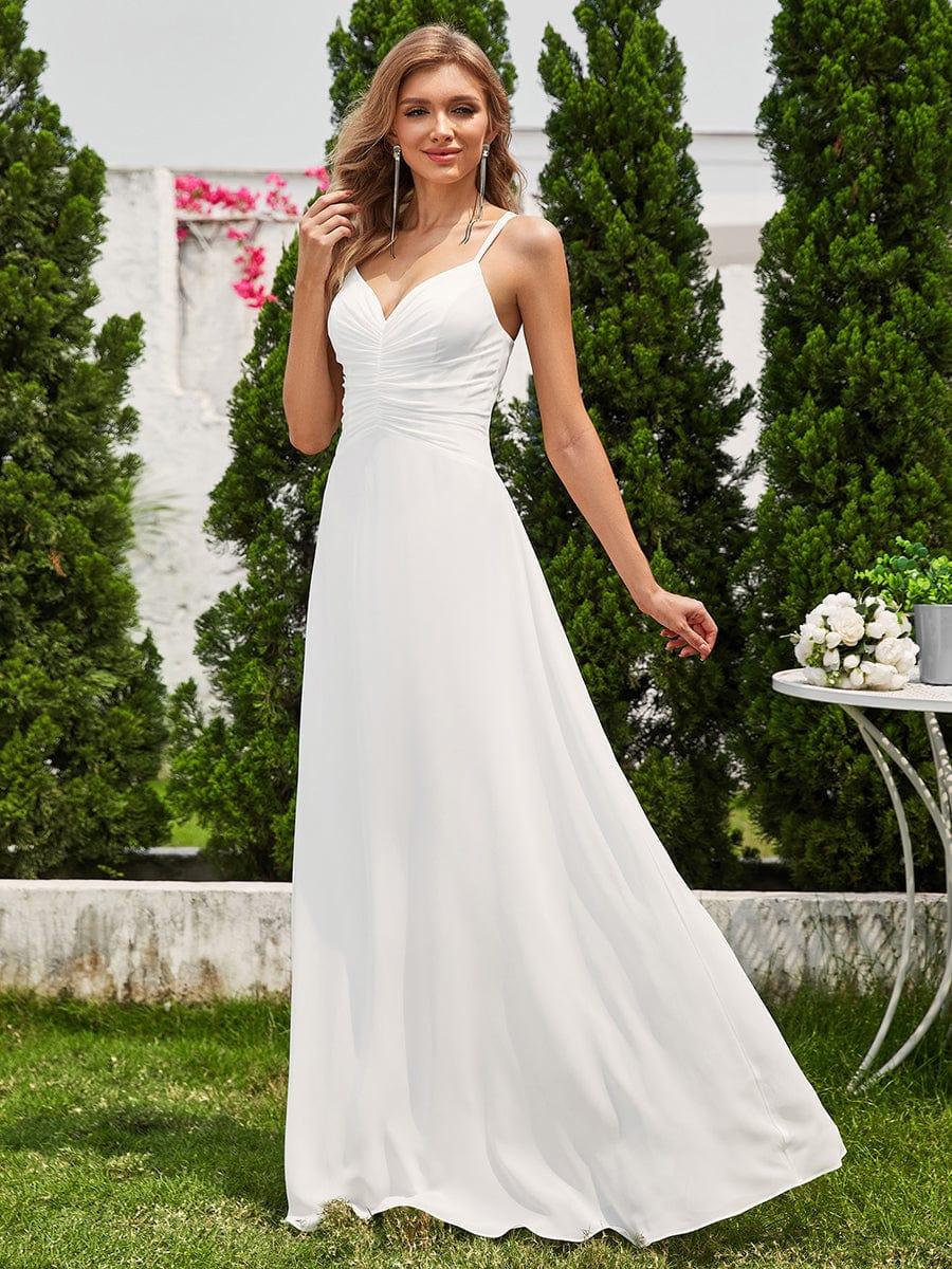 Chic Adjustable Straps Pleated Bridesmaid Dress with V-Neck - Image 21