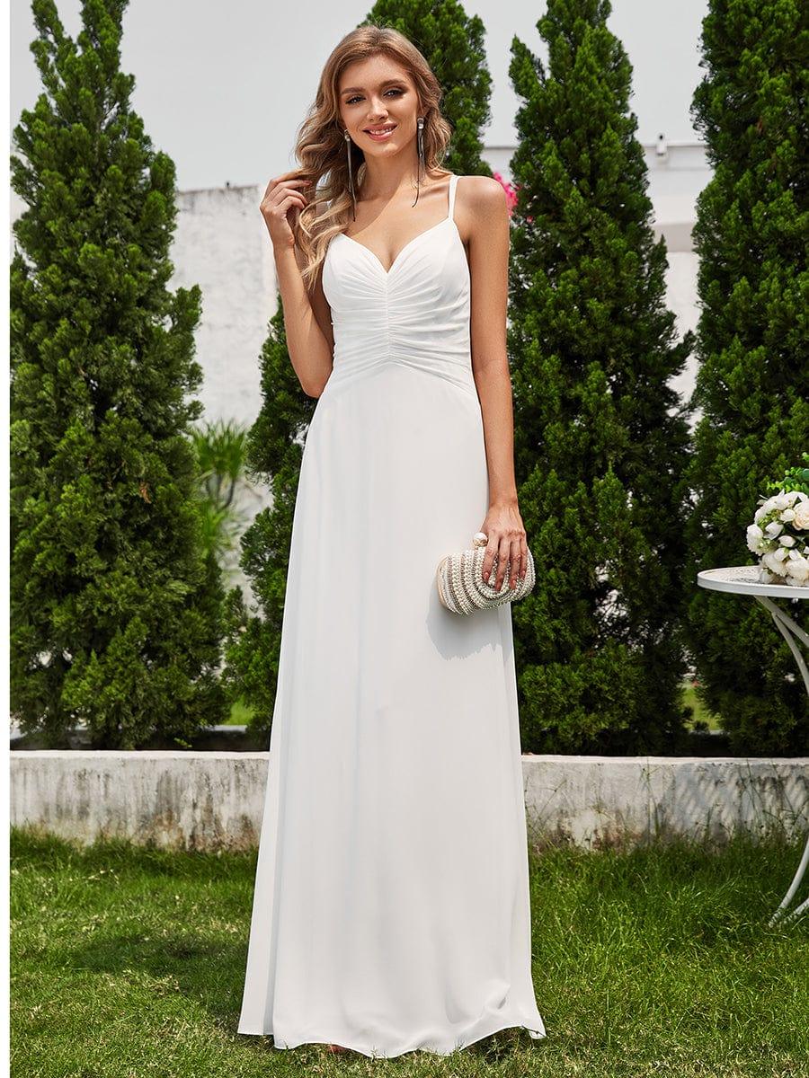 Chic Adjustable Straps Pleated Bridesmaid Dress with V-Neck - Image 24