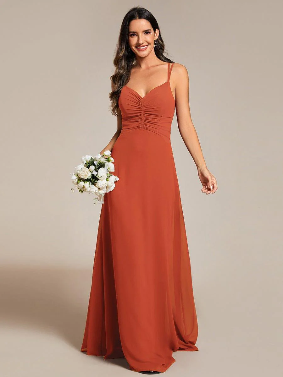 Chic Adjustable Straps Pleated Bridesmaid Dress with V-Neck - Image 30