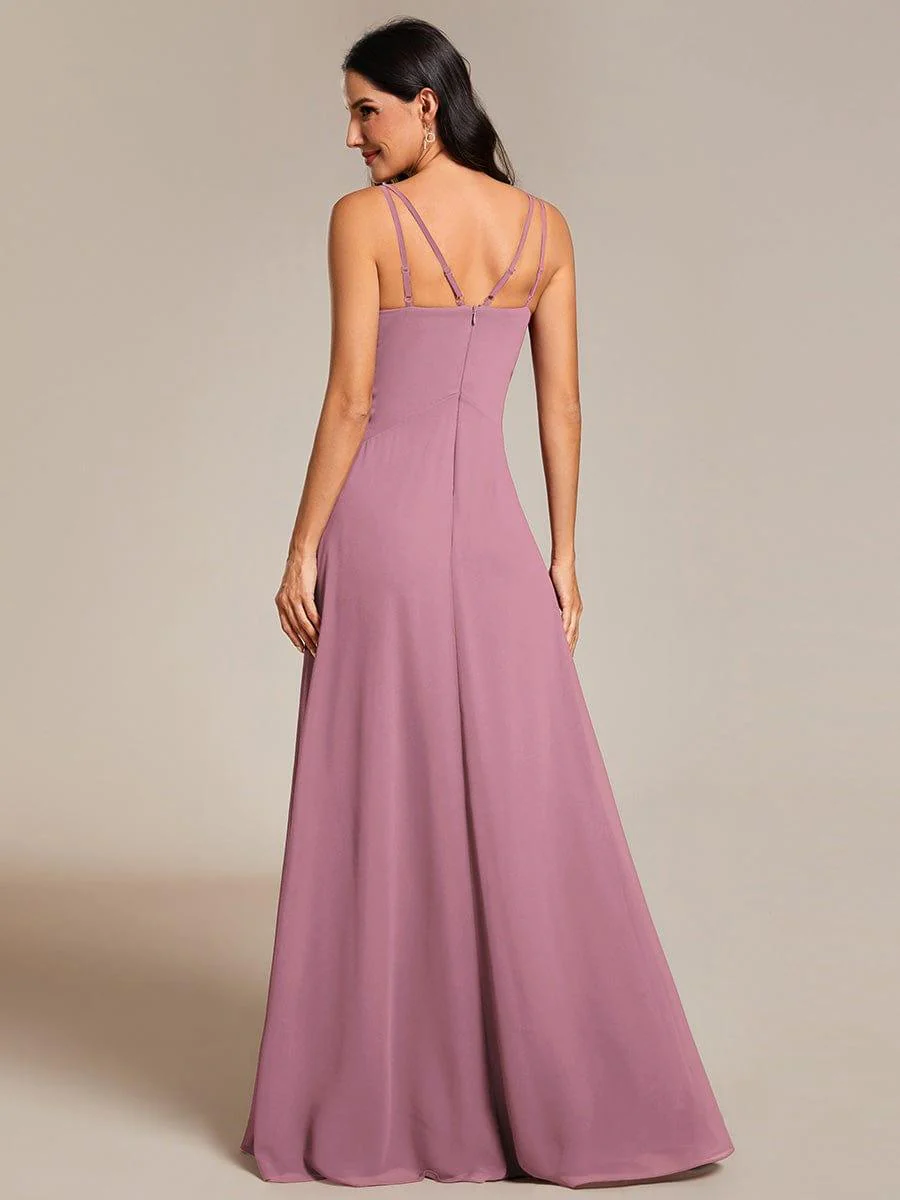 Chic Adjustable Straps Pleated Bridesmaid Dress with V-Neck - Image 32