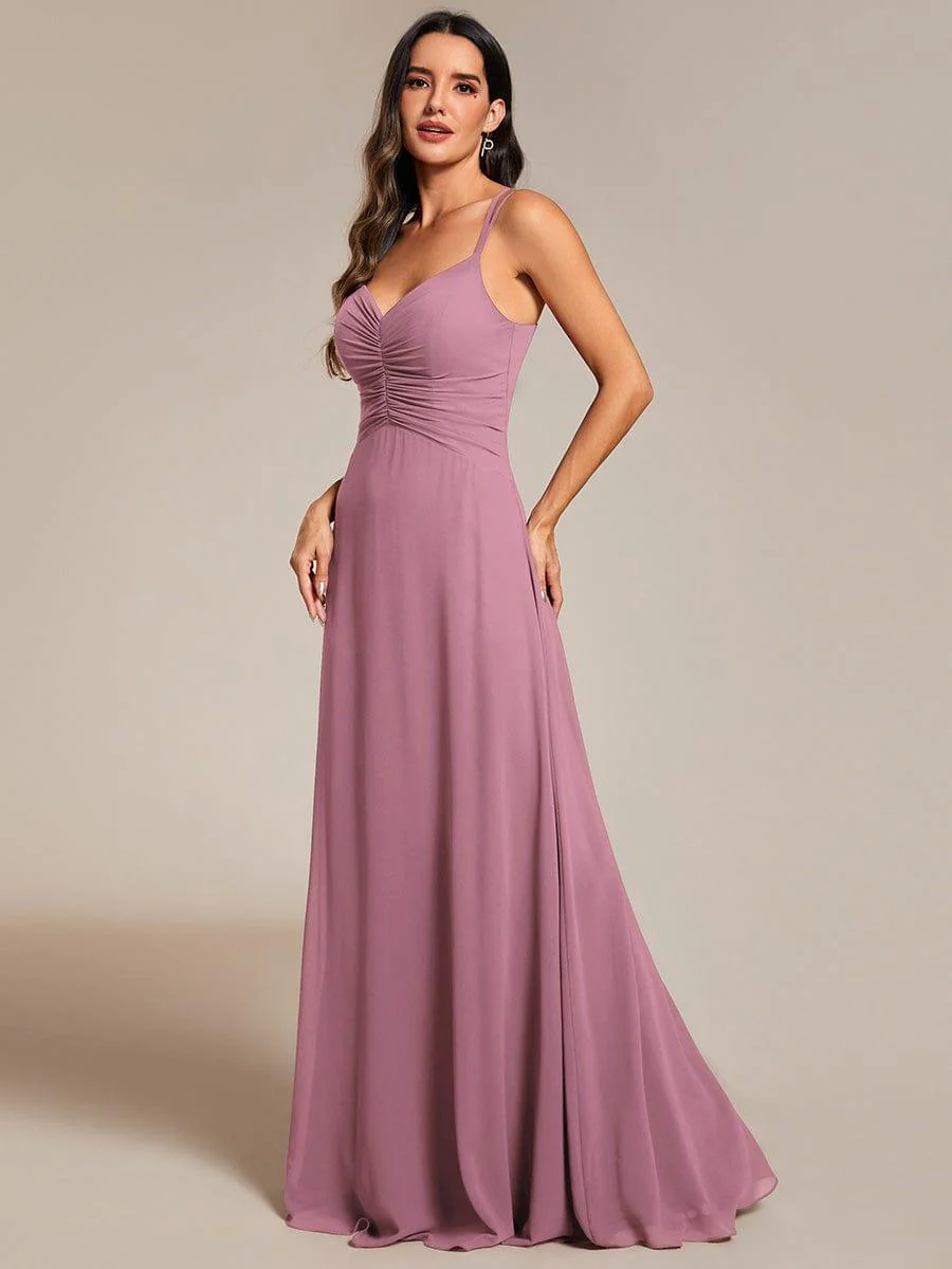 Chic Adjustable Straps Pleated Bridesmaid Dress with V-Neck - Image 34
